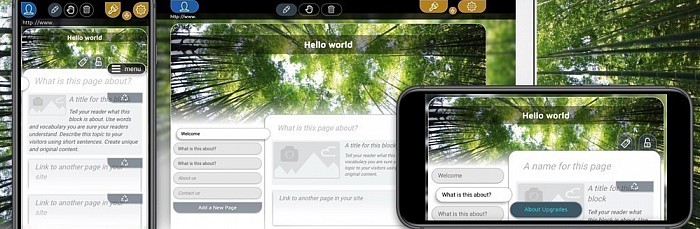 Yksi harvoista verkkosivustojen rakennustyökaluista, jolla on samat toiminnot tietokoneilla, puhelimilla ja tableteilla